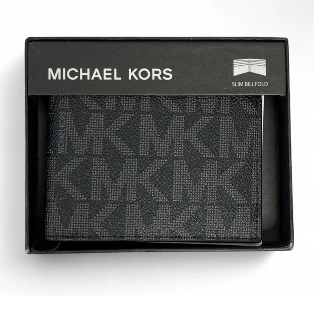Michael Kors Logo Jet Set Slim Billfold Leather Black Men's Wallet 86F2SMNF5B